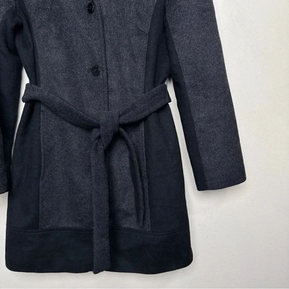 Calvin Klein  Womens 6 Wool Belted Colorblock Mid Length Coat In Grey Black - Picture 8 of 16